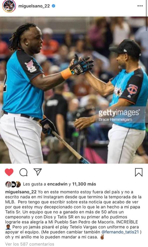 Miguel Sanó truena en Instagram tras despido de Fernando Tatis