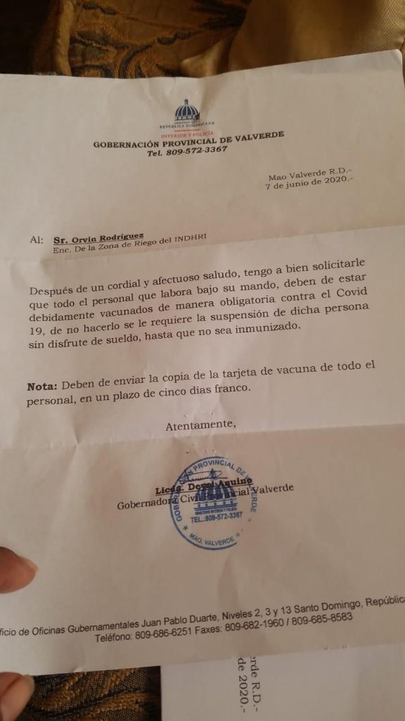 comunicación firmada y sellada por la funcionaria