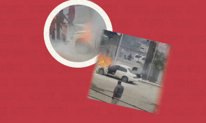 (VIDEO) Vehículo se incendia en una estación de combustibles de la avenida 27 de Febrero
