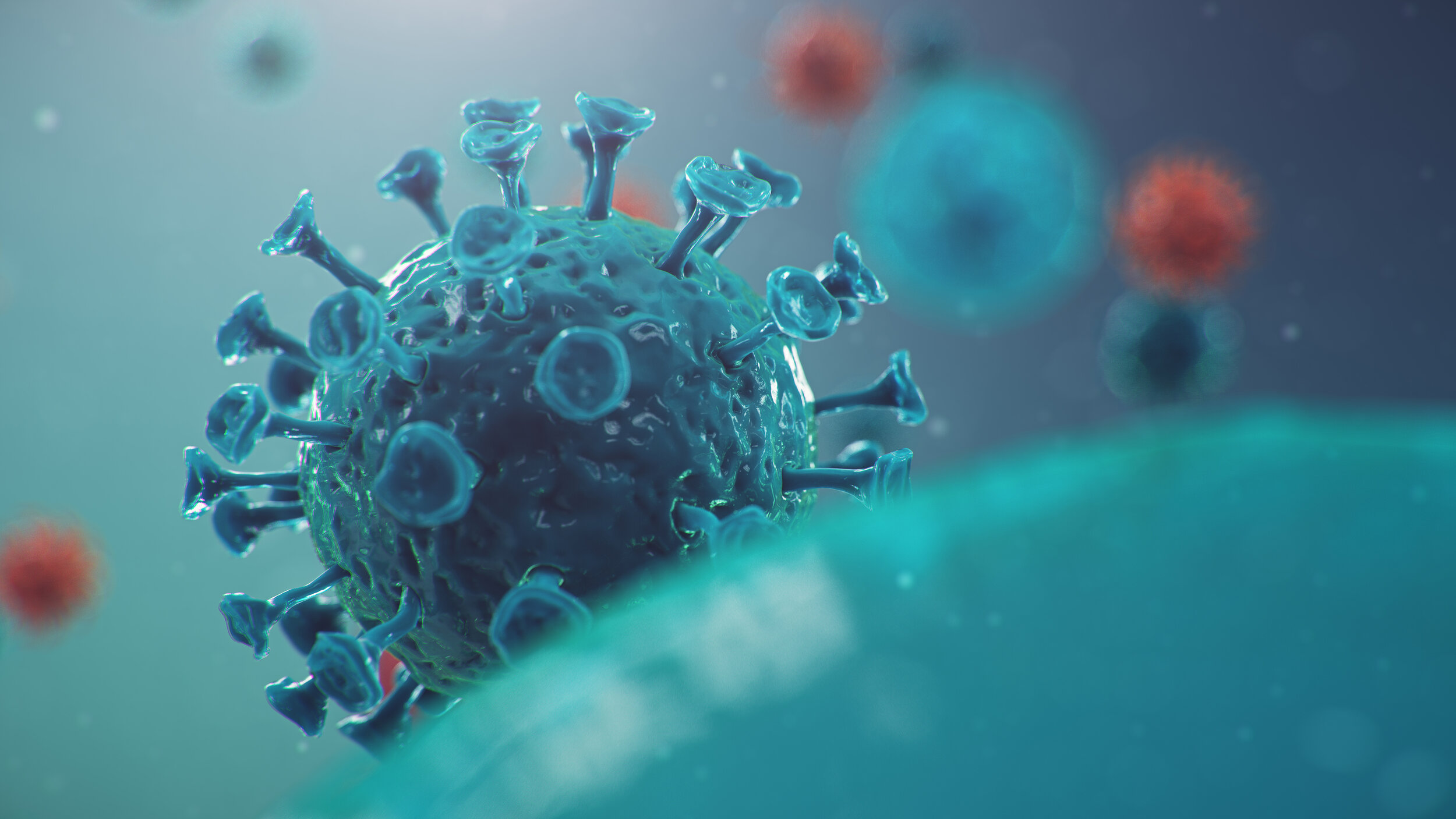 outbreak of chinese influenza called coronavirus or 2019 ncov which has spread around the world danger of pandemic epidemic of humanity human cells the virus infects cells 3d illustration