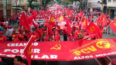 Partido comunista de Venezuela durante una manifestación