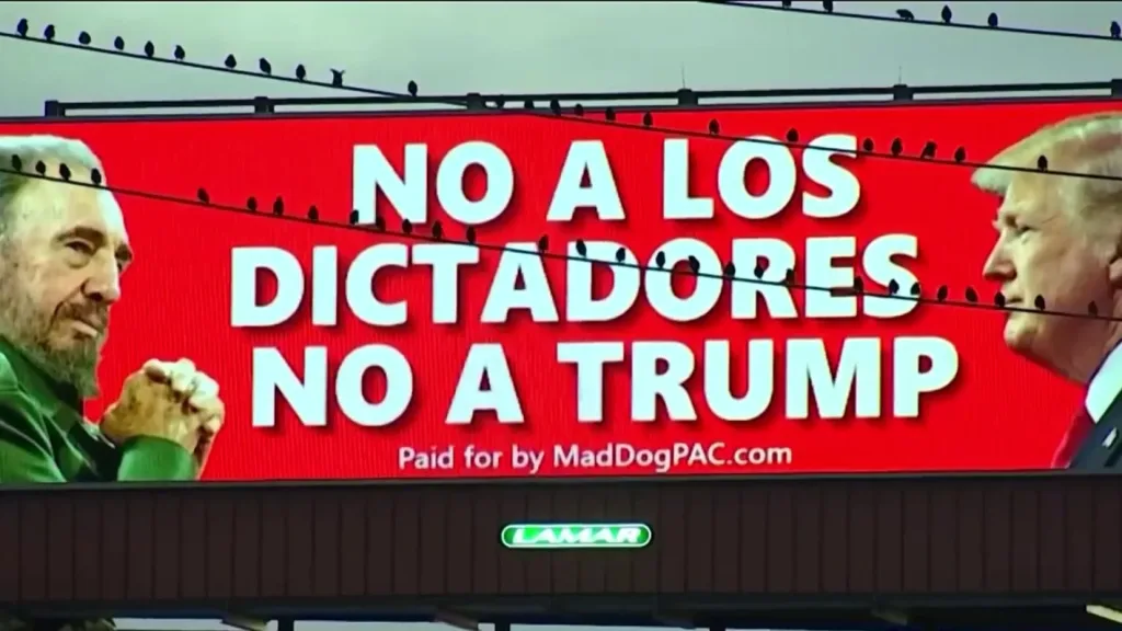 Valla donde aparece Trump con Fidel Castro