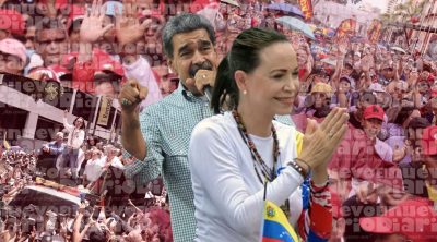 Nicolás Maduro y María Corina Machado, representante de los Chavistas y la oposición, respectivamente. (Arte: Camila Decana)