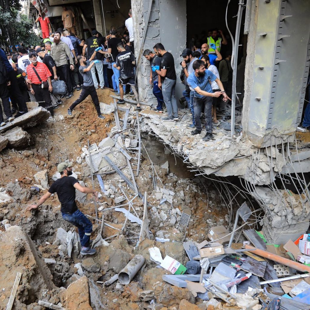 Zona bombardeada en el Líbano
