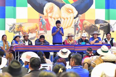 El expresidente de Bolivia y líder oficialista, Evo Morales (2006-2019) hablando durante una reunión del Movimiento al Socialismo en Cochabamba (Bolivia).