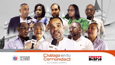 Al centro el defensor del Pueblo, Pablo Ulloa junto a autoridades locales en "Diálogos en tu Comunidad". (Arte de Isaías González).