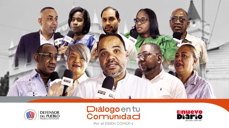 Al centro el defensor del Pueblo, Pablo Ulloa junto a autoridades locales en "Diálogos en tu Comunidad". (Arte de Isaías González).