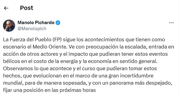 Pichardo: FP sigue de cerca conflicto en Medio Oriente; le preocupa eventual impacto en RD