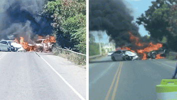 Accidente de tránsito provoca incendio de yipeta en carretera Sánchez, en Baní