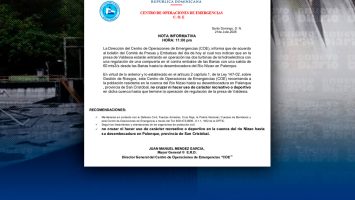 COE recomienda no cruzar ni realizar actividades en río Nizao por operación de presa de Valdesia