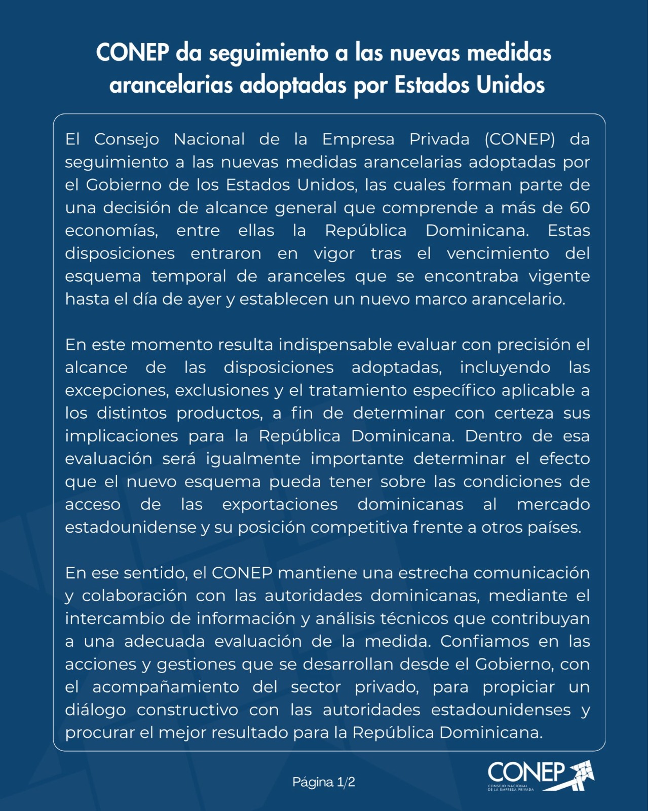 Conep dice que sigue el sistema arancelario de EE. UU. y mantiene contacto con el gobierno de RD (1)