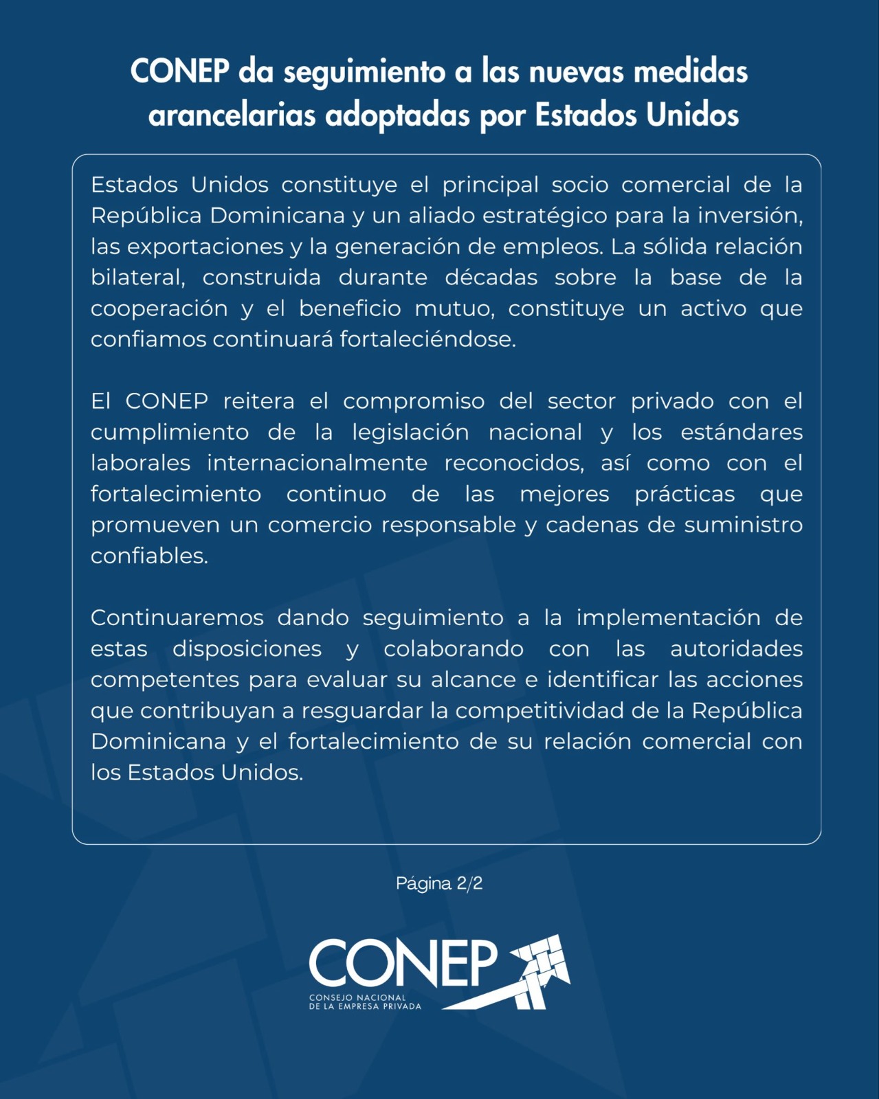 Conep dice que sigue el sistema arancelario de EE. UU. y mantiene contacto con el gobierno de RD (2)
