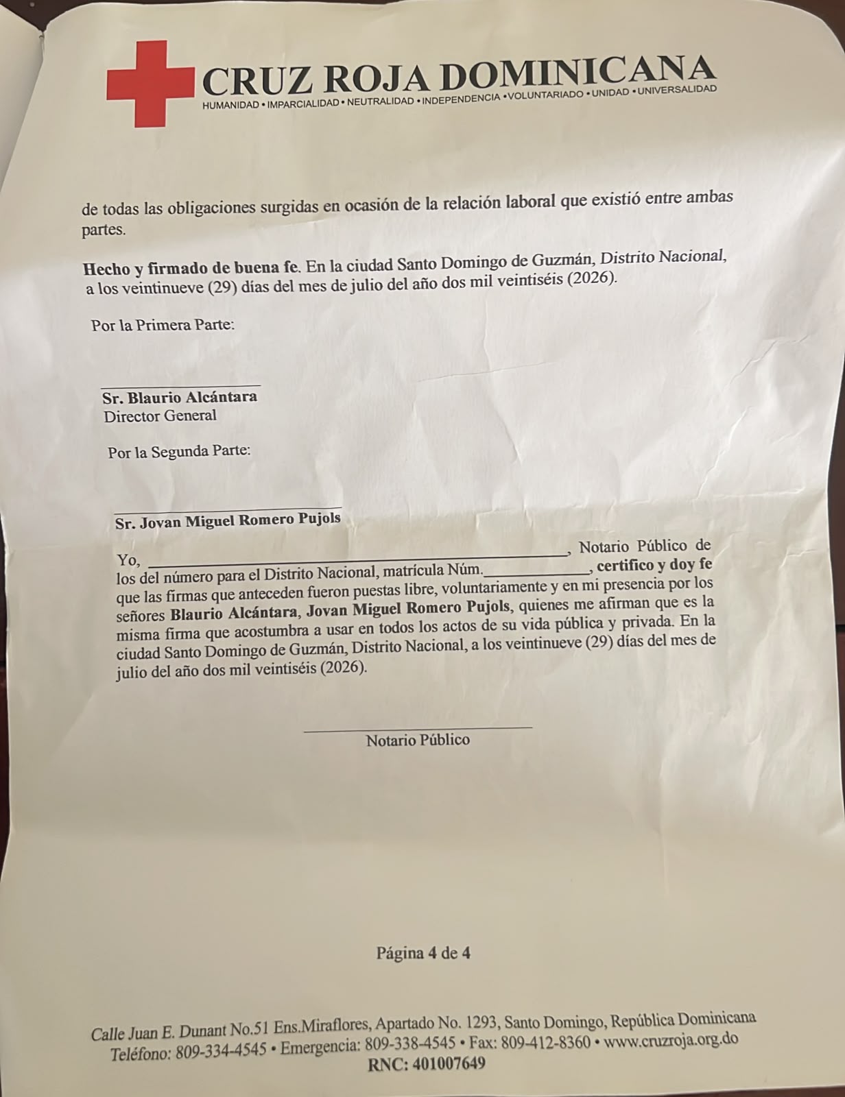 Recibo de descargo y finiquito lega de la Cruz Roja Dominicana (Foto Jovan Romero) (2)